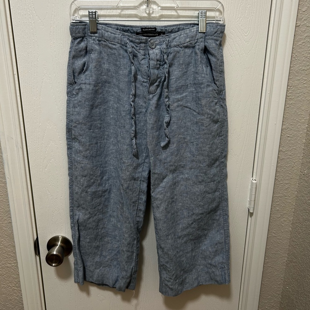 Island Company Relaxed Linen Pant Blue capris size xs
